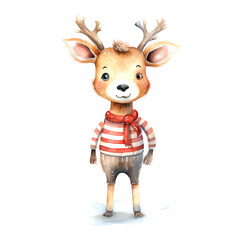 Fototapeta premium Watercolor Christmas Deer. Clipart. AI generated.