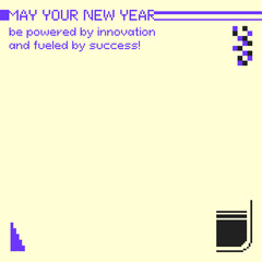 Happy New Year Greetings Card Template with Technology Pixel Art Illustration, White and Purple Color