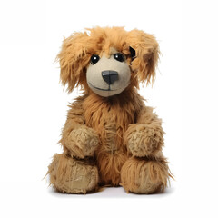 Dog made of fur, mad crazy single crooked hideous waste ugly defective, raw, ragged, isolated on white