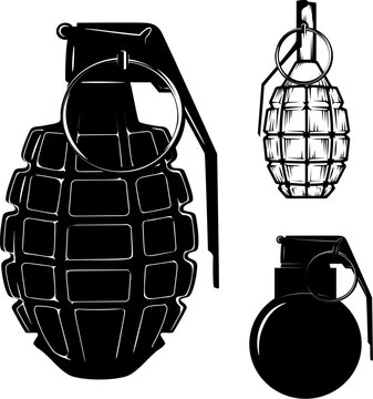 Set of hand grenades isolated on white background. Design elements in vector.