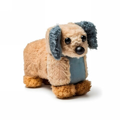 Dog made of fur, mad crazy single crooked hideous waste ugly defective, raw, ragged, isolated on white