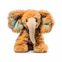 Elephant made of fur, mad crazy single crooked hideous waste ugly defective, raw, ragged, mammoth isolated on white