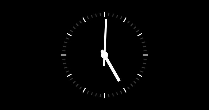 Analog clock, white hands on a black background. Deadline.