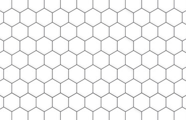 Seamless pattern of the hexagonal netting. Black hexagon grid on white background. Vector illustration