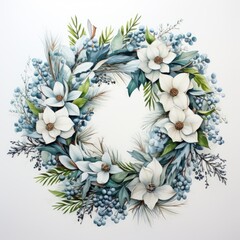 watercolor Christmas wreath on white background. ai generated