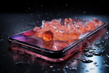 The sparkling surface of a disinfected and sanitized smartphone, emphasizing the importance of keeping personal devices clean and hygienic. Concept of device cleanliness. Generative Ai.