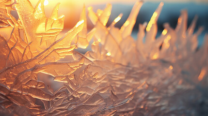 Delicate ice crystals form a natural lacework on a wintry windowpane