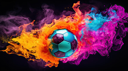 Football in neon smoke