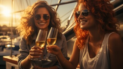 Women toasting to the last sail of day