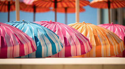 Vivid poolside umbrellas striking display textured