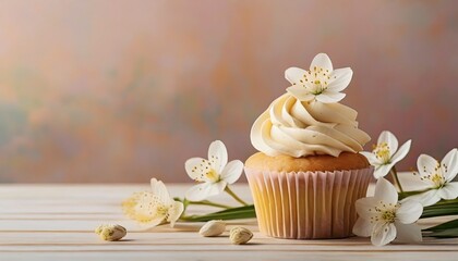 Spring themed cupcake for birthday or anniversary celebrations - obrazy, fototapety, plakaty