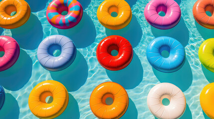 Abstract poolside floats in vibrant colors vivid and energetic composition