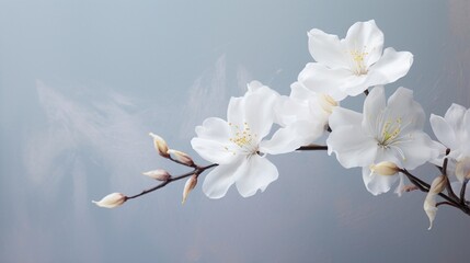 Delicate Cherry Blossom Flower branch on a Springtime gray background with copy space generated by AI tool