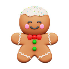 Christmas Food Gingerbread Cookie 3D Icon Isolated Transparent Background
