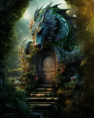 Fototapeta premium Gorgeous fantasy dragon in dragon land