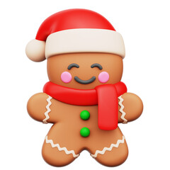 Christmas Food Gingerbread Cookie 3D Icon Isolated Transparent Background