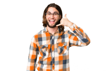 Young handsome man over isolated chroma key background making phone gesture. Call me back sign