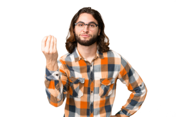 Young handsome man over isolated chroma key background making Italian gesture