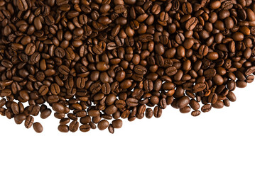 Roasted coffee beans, png, isolated on transparent background. Top view of coffee. Copy space for text. Border.