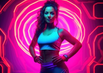Attractive and confident, beautiful woman fitness model in tight sportswear posing, professional studio photo