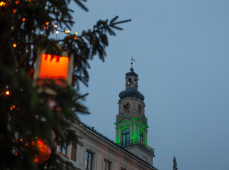 Obraz premium Christmas decorations on the city tree in the center of Riga, Latvia