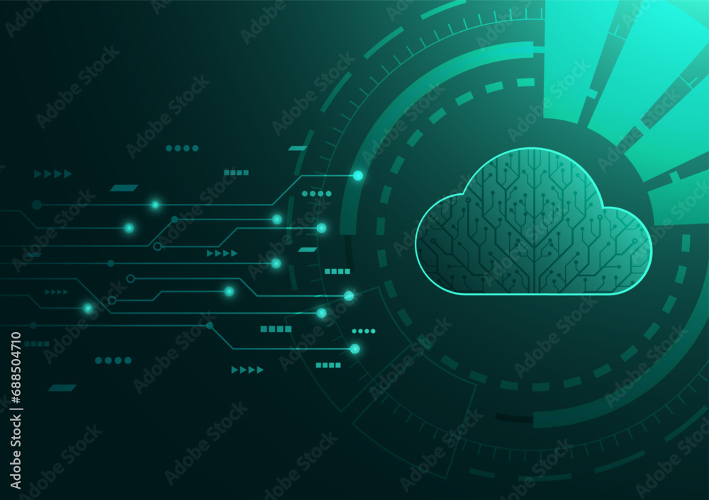 Leinwandbilder Abstract Cloud computing and online storage technology background. A network of a business computer connects a database and a cloud.  information, technology and network concept. Vector illustration.