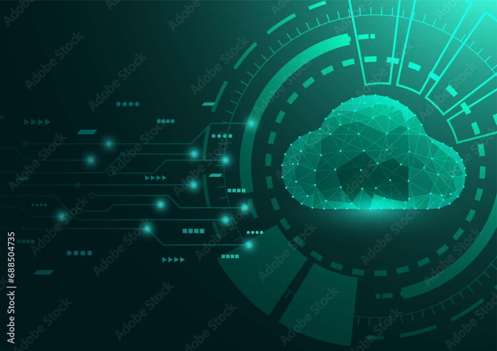 Leinwandbilder Abstract Cloud computing and online storage technology background. A network of a business computer connects a database and a cloud.  information, technology and network concept. Vector illustration.