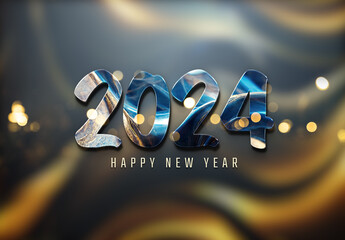 Happy New Year greetings card with glossy effect. Shiny 2024 wishes