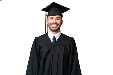 Young university graduate man over isolated chroma key background laughing