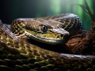 Fototapeta premium A close up of a snake on a branch. Generative AI.