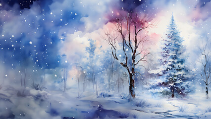 Christmas winter landscape with trees and snow. New year celebration concept