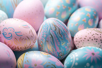 Fototapeta na wymiar Colorful Easter Eggs Background - Vibrant Holiday Display - Created with Generative AI Tools