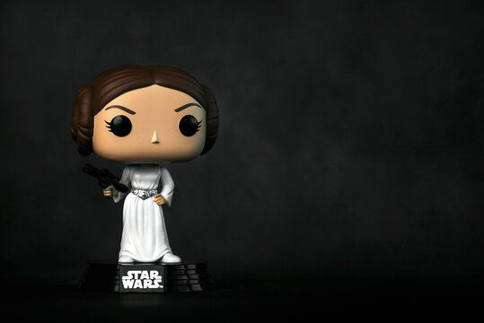 Funko POP vinyl figure of Princess Leia Organa from the movie Star Wars. Illustrative editorial of Funko Pop action figure