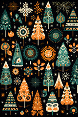 Seamless Christmas pattern on the dark background. New Year conceptual design