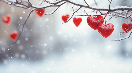 Affectionate background with Heart  in Snowy Winter love background for valentine day generated by AI tool