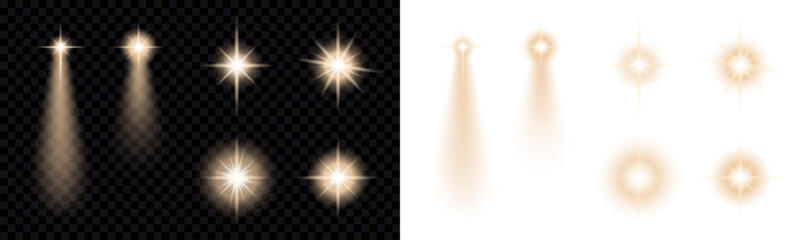 Star light, isolated over transparent illustration. Christmas star. Glowing effect - obrazy, fototapety, plakaty