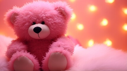 Fototapeta premium pink teddy bear on cozy lights background for valentine day generated by AI tool