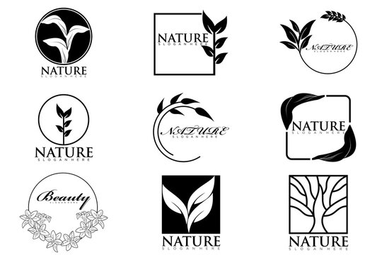 Tree logo icon set design. Garden plant natural symbols template