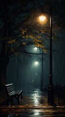 Dark Rainy City Park - obrazy, fototapety, plakaty