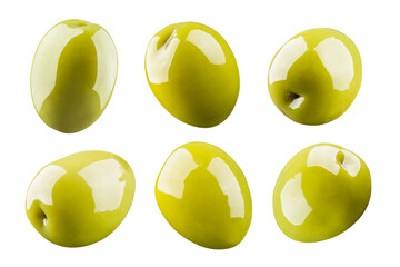 Big green olives isolated on transparent background. PNG image.