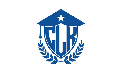 CLK three letter iconic academic logo design vector template. monogram, abstract, school, college, university, graduation cap symbol logo, shield, model, institute, educational, coaching canter, tech