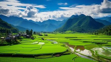 Natural landscapes with rice fields. 