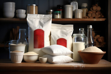 A flour sack with a heartwarming recipe for homemade bread, representing the joy of family cooking. Generative Ai.