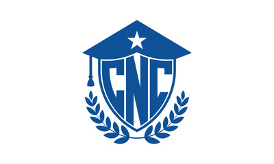 CNC three letter iconic academic logo design vector template. monogram, abstract, school, college, university, graduation cap symbol logo, shield, model, institute, educational, coaching canter, tech