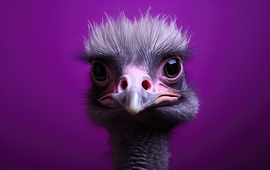 An ostrich with a purple background. Generative AI.