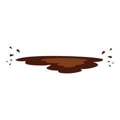 Hand drawn mud puddle illustration. Brown autumn natural liquid on the ground. Dirty water.