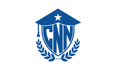 CNN three letter iconic academic logo design vector template. monogram, abstract, school, college, university, graduation cap symbol logo, shield, model, institute, educational, coaching canter, tech