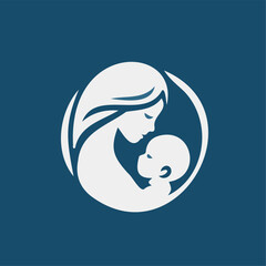 Mother and baby stylized vector symbol, mom hugs her child logo template