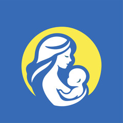 Mother and baby logo. Blue and yellow, ukrainian