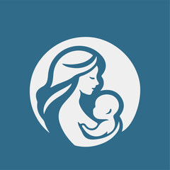 Mother and baby stylized vector symbol, mom hugs her child logo template